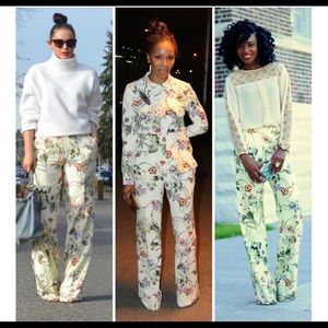 Women cream floral trousers size large preowned